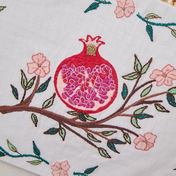 Embroidered Afikoman Bag With Pomegranate, Hand-crafted Matzo