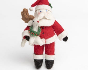 Baby Rudolph Santa Ornament, Hand Felted Saint Nicholas Charm, Handmade Christmas Holiday Decor
