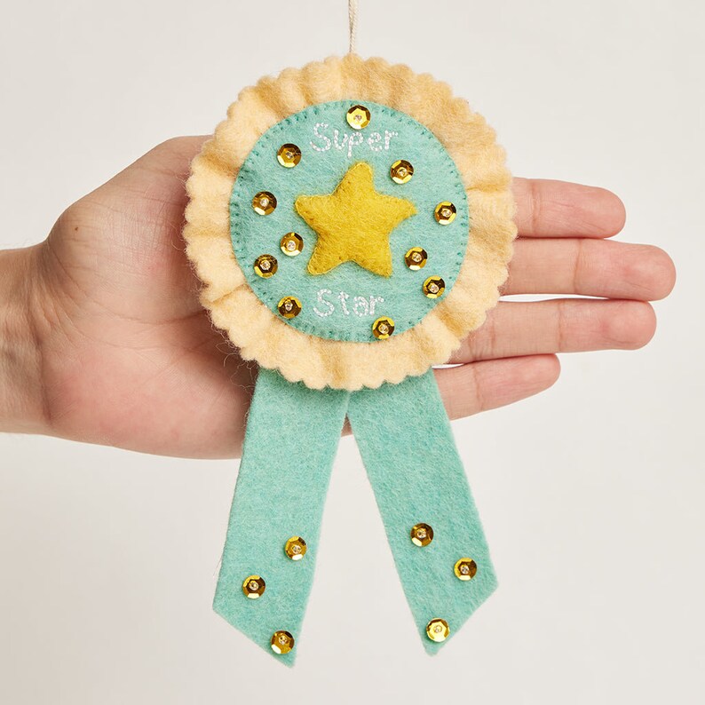 Super Star Ribbon Badge, Hand Felted Congratulatory Pin, Handmade Merit Ribbon image 3