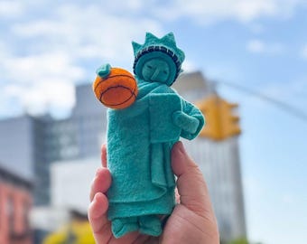 NY Basketball Lady Liberty Ornament, Felt Statue of Liberty Ornament, Handmade New York Christmas Decor, Basketball Fan Gift