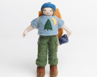 Backcountry Hiker Ornament - Light, Hand Felted Camping Charm, Handmade Decor for 'The Great Outdoors'