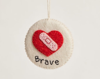 Brave With Love Badge, Hand Felted Mending Heart Pin, Handmade Merit Award