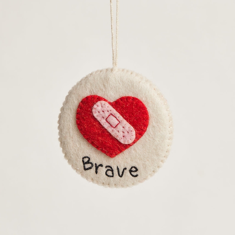 Brave With Love Badge, Hand Felted Mending Heart Pin, Handmade Merit Award image 1