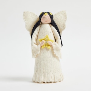 Yellow Star Fairy Tree Topper, Hand Felted Christmas Tree Accessory, Handmade Whimsical Home Decor