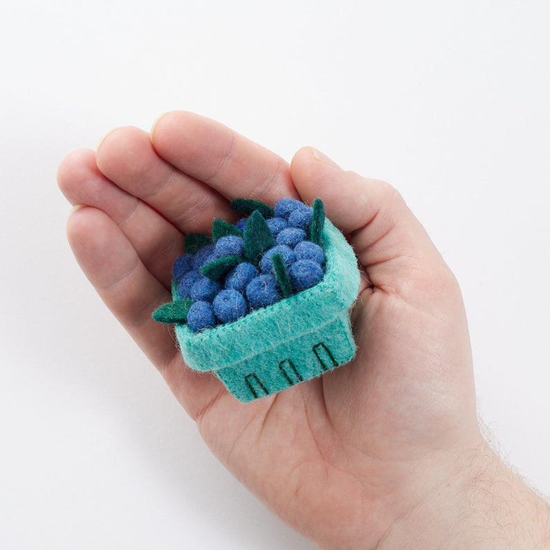 Blueberry Pint Ornament, Handmade Felt Keepsake, Farmers Market Decor, Whimsical Summer Fruit Gift for Garden & Kitchen Lovers image 9
