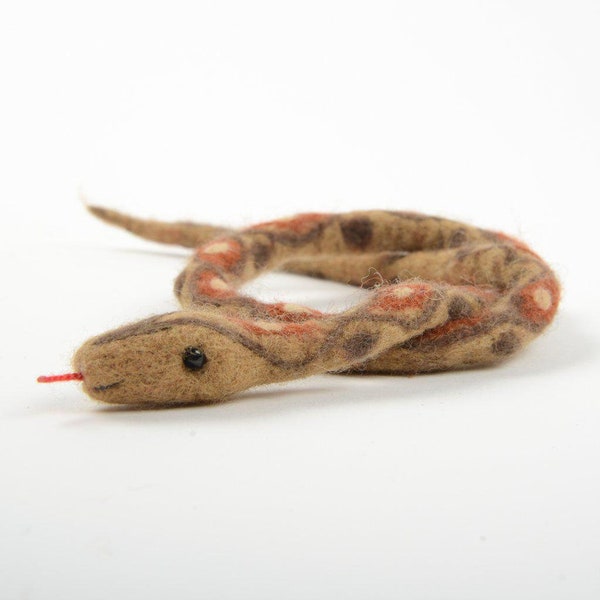 Dark Brown Diamond Snake Ornament, Hand Needle Felted Desert Serpent, Handmade Southwestern Charm