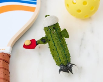 Pickleball Ornament, Hand Felted Paddle Sport Charm, Handmade Fun Decor