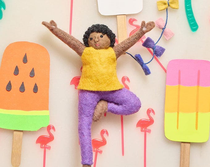 Yoga Tree Pose Ornament, Hand Felted Stretched Yogi, Handmade Spiritual Charm