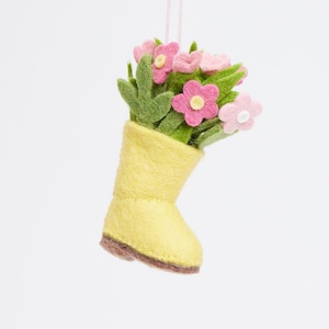 Rain Boot with Flowers Ornament, Handmade Felt Spring Decor, Gift for Gardeners, Moms, and Flower Lovers