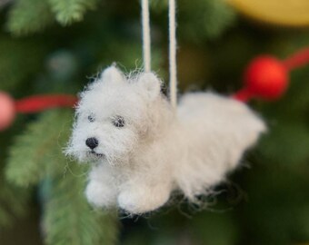 Westie Ornament, Handmade Felt Dog Decor, Cute Puppy Keepsake, Pet Lover Gift, Whimsical Canine Collectible