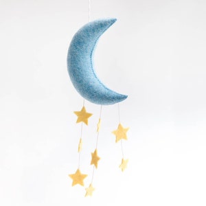 Stardust Moon Medium Wall Hanging, Hand Felted Nursery Adornment, Handmade Home Decor