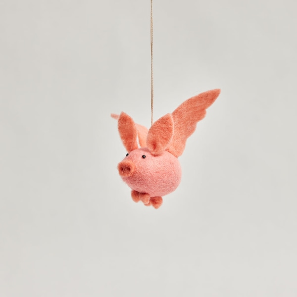 Little Pinkie Pig Ornament, Hand Felted Cute Pink Farm Animal, Handmade Magic & Whimsy Mobile Charm