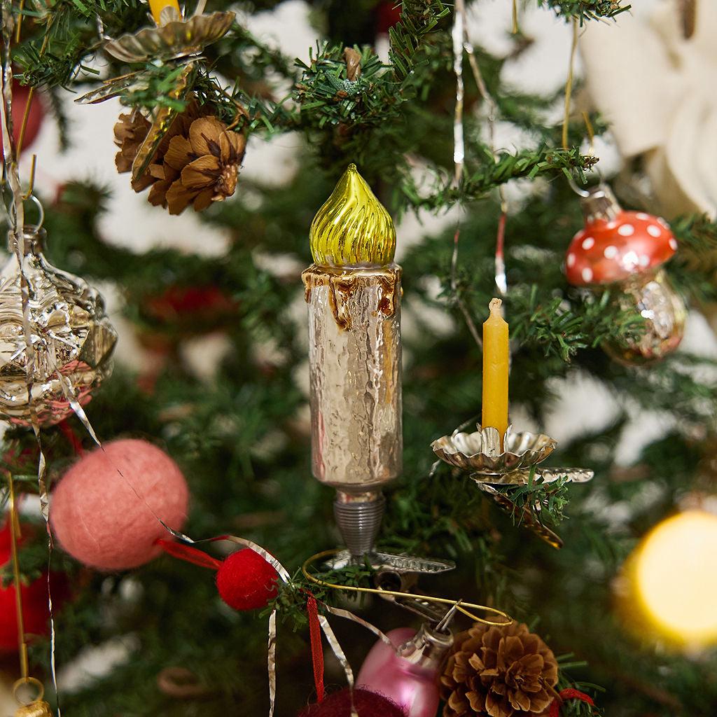 Candle German Glass Clip-On Ornament, Candelabra Charm, Handmade Christmas Decor