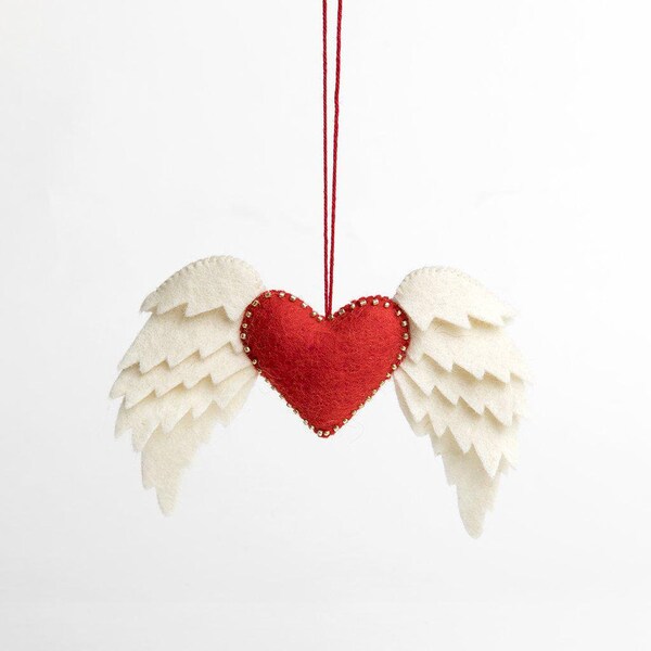 Wild at Heart Ornament, Hand Felted Love Charm, Handmade Valentine's Day Decor