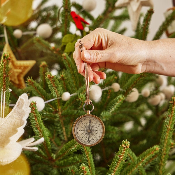 Compass Ornament - Brass, Hand-Cast Metal Charm, Handmade Holiday Decor