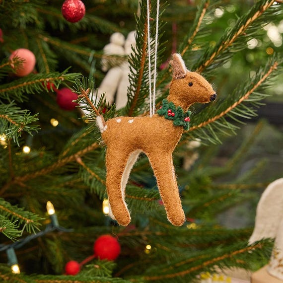 Winterkranz, Rehanhänger, Handgefilzte Rehanhänger, Handgefertigte Klassische Weihnachtsdeko