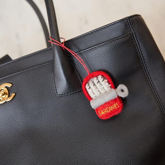Sardines Bag Charm, Handmade Felt Tinned Fish Accessory, Quirky Everyday Accent for Food Lovers