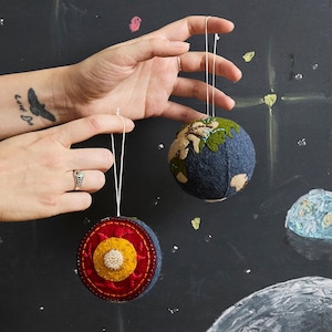 Planet Earth Ornament - Set of 2, Handmade Earth Science Decor, Keepsake Gift For Kids, Tree Decorations For Space And Geography Lovers