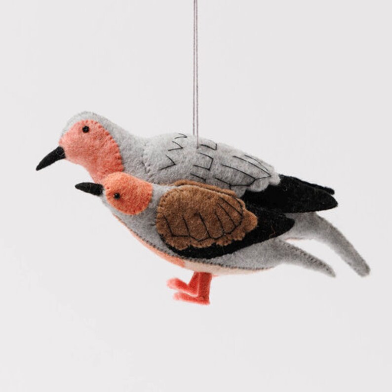 Mourning Dove Pair Ornament, Hand Felted Pigeons, Handmade Bird Charm image 5