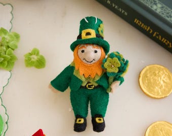 Little Leprechaun Ornament, Hand Felted St. Patrick's Day Charm, Handmade Irish Decor