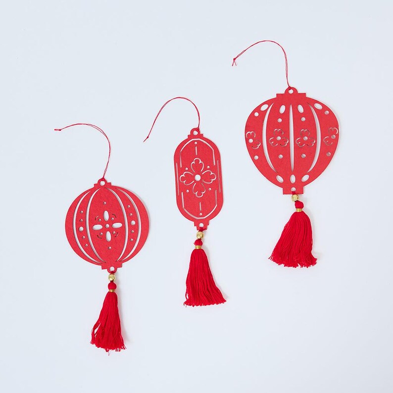 Paper Lantern Ornaments - Set of 3, Handmade Lunar New Year Decor, Festive Red Chinese Celebration Keepsakes image 5