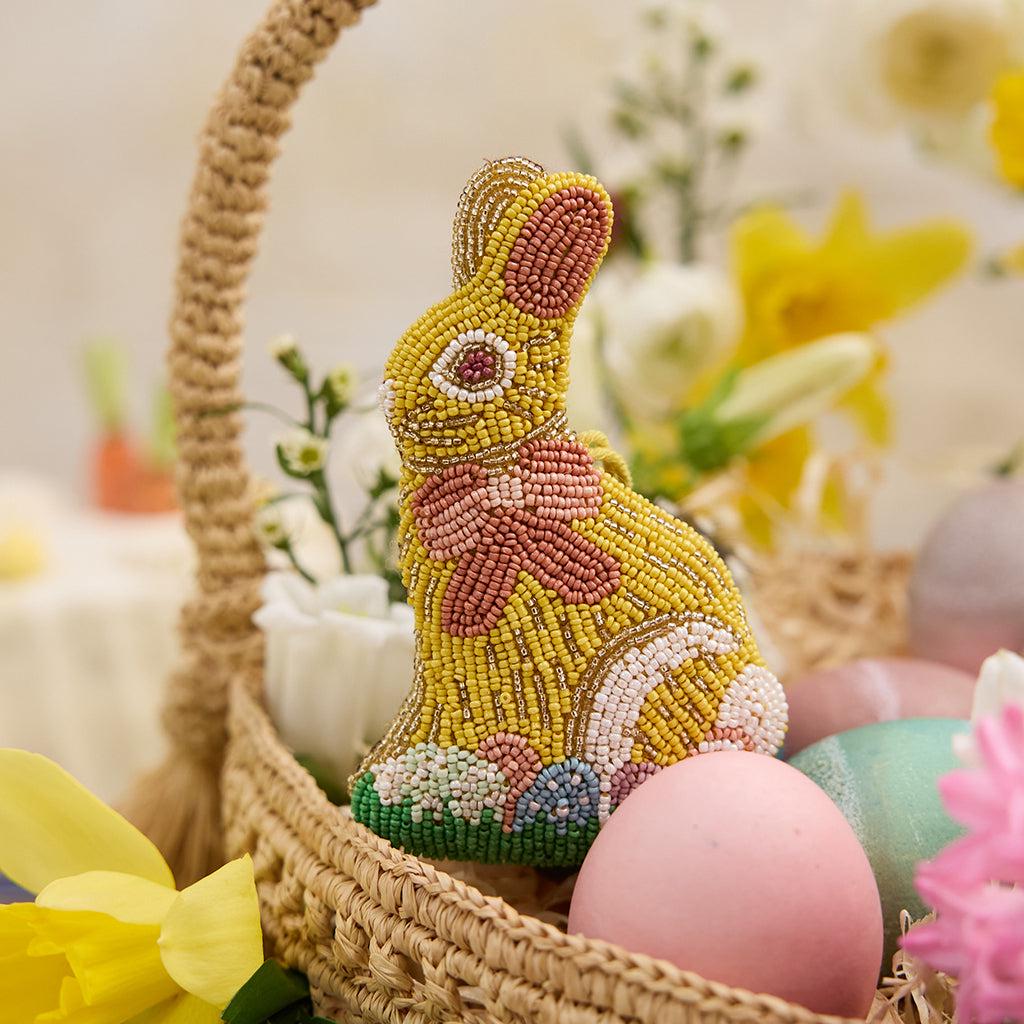 チョコレートイースターバニービーズオーナメント、手刺繍の春の