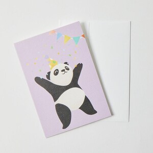 Birthday Panda Greeting Card, Festive Bamboo Forest Bear Stationery, Celebratory Confetti Greeting Card