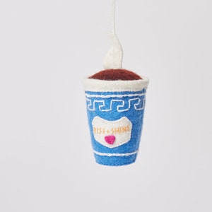 Rise and Shine Coffee, Hand Felted Morning Beverage Ornament, Handmade NYC Coffee Cup Charm