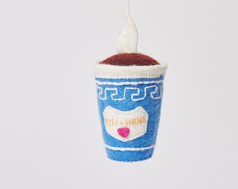 Rise and Shine Coffee, Hand Felted Morning Beverage Ornament, Handmade NYC Coffee Cup Charm