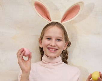 Vintage-Style Bunny Ears Headband, Hand Felted Rabbit Costume, Handmade Easter Outfit