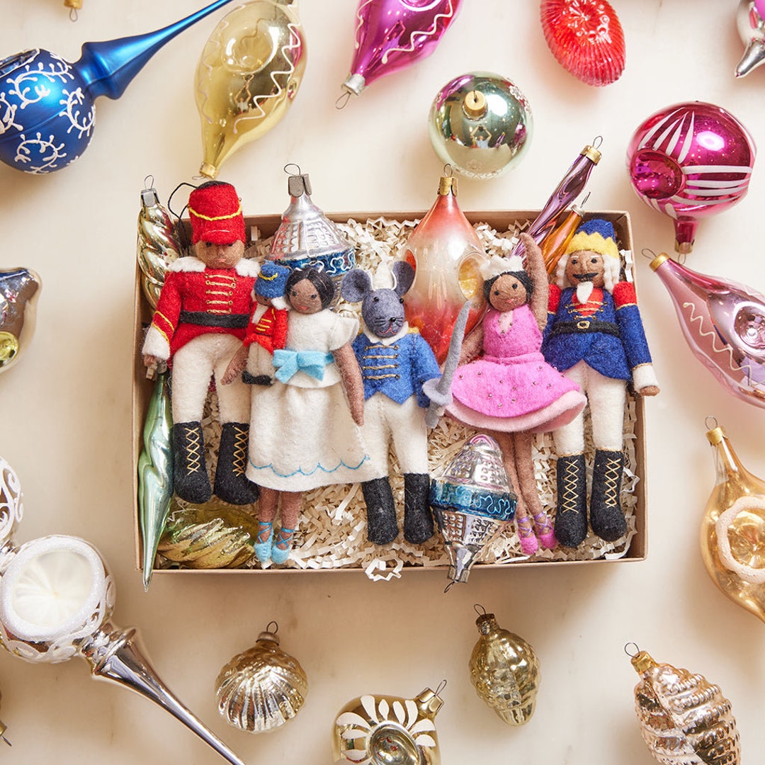 Handmade Nutcracker Gift Box Set Brown, Hand Felted Christmas Ornaments