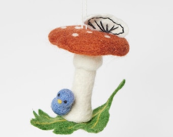 Mushroom with Friends Ornament, Hand Felted Garden Toadstool Charm, Handmade Woodland Forest Decor