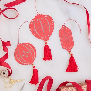 Paper Lantern Ornaments - Set of 3, Handmade Lunar New Year Decor, Festive Red Chinese Celebration Keepsakes image 2