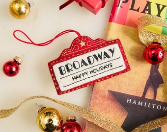 Broadway Marquee Ornament, Handmade Felt Theater Sign, New York City Decor, NYC Keepsake Gift, Theater Lover Charm