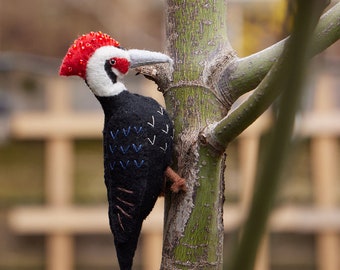 Pileated Woodpecker Ornament, Hand Felted Feathered Friend, Handmade Bird Charm