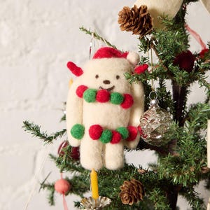 Santa Yeti Ornament, Hand Needle Felted Abominable Snowman Charm, Handmade Christmas Decor