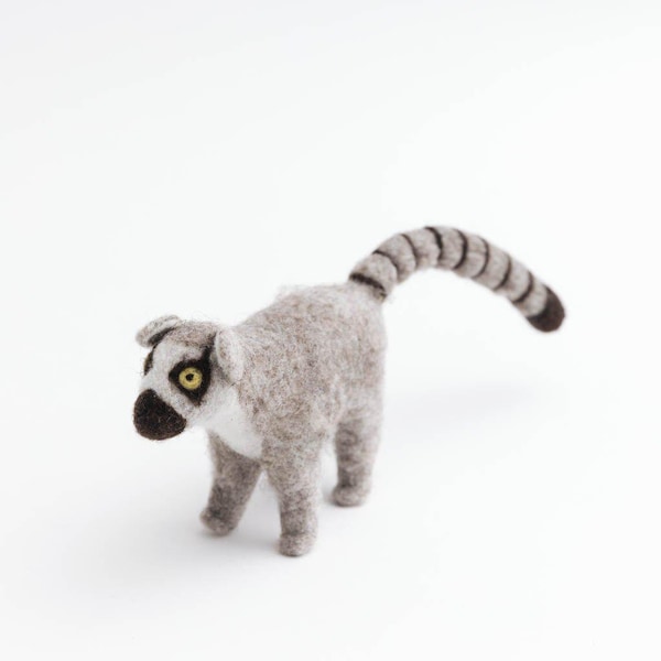 Vilten Maki Ornament, Madagascar Lemur, Vilt Kerst Ornament