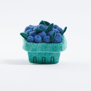 Blueberry Pint Ornament, Handmade Felt Keepsake, Farmers Market Decor, Whimsical Summer Fruit Gift for Garden & Kitchen Lovers image 3