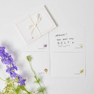 Flower Friends Note Cards - Set of 4, Spring Stationery, Cute Bug and Insects Note Cards