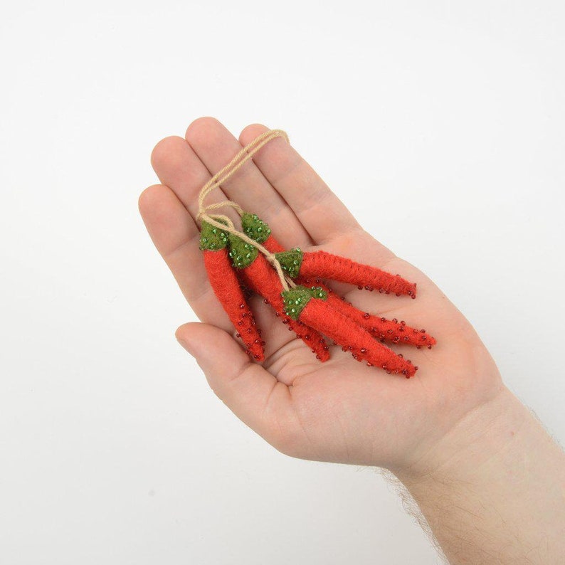 Small Red Chili Pepper Bundle, Hand Felted Southwestern Fruit Ornament, Handmade Spicy Food Charm image 3