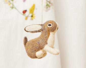 Little Brown Bunny Ornament, Hand Needle Felted Rabbit, Handmade Spring Decor