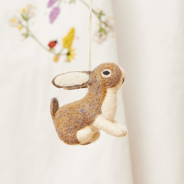 Little Brown Bunny Ornament, Hand Needle Felted Rabbit, Handmade Spring Decor