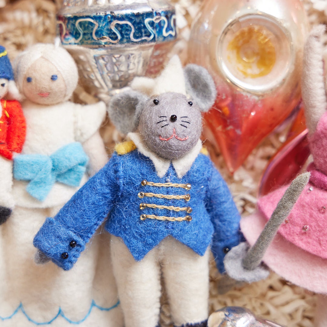 Nutcracker Mouse King, Hand Felted Holiday Mouse Ornament, Handmade