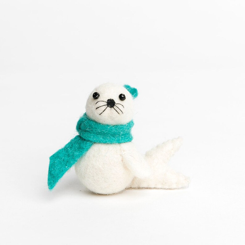 Felt Seal Ornament Playful Seal Pup White Felt Christmas Etsy