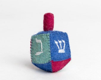 Small Spinning Dreidel Ornament, Hand Felted Jewish Charms, Handmade Hanukkah Keepsakes