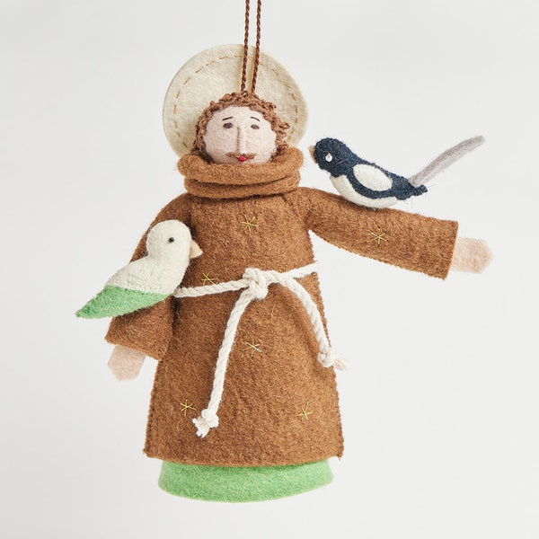 With the Birds Saint Francis Ornament, Hand Felted Love of Nature Charm, Handmade Christmas Holiday Decor