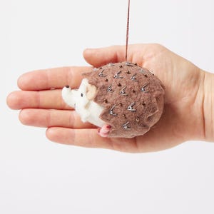 Beaded Hedgehog Ornament, Hand Felted Brown Hedge Pig, Handmade Pet Animal Charm