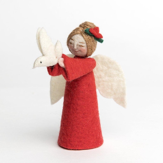 Red Gift of Peace Angel, Spirit Ornament, Felted Holiday Hand Celestial Handmade Decor Etsy 