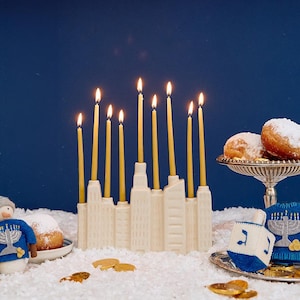 NYC Skyline Ceramic Menorah & Candle Set, Handcrafted Hanukkah Stoneware Pottery, Handmade Festive Decor