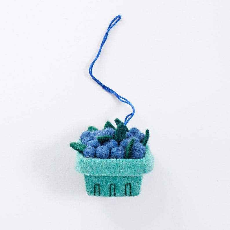 Blueberry Pint Ornament, Handmade Felt Keepsake, Farmers Market Decor, Whimsical Summer Fruit Gift for Garden & Kitchen Lovers image 6